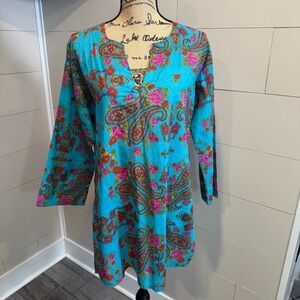Vibrant Colorful Floral Paisley Tunic Top - Cover -up - Large